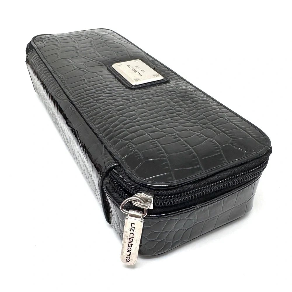 Liz Claiborne Black Croc-Embossed Cosmetic/Jewelry Travel Case